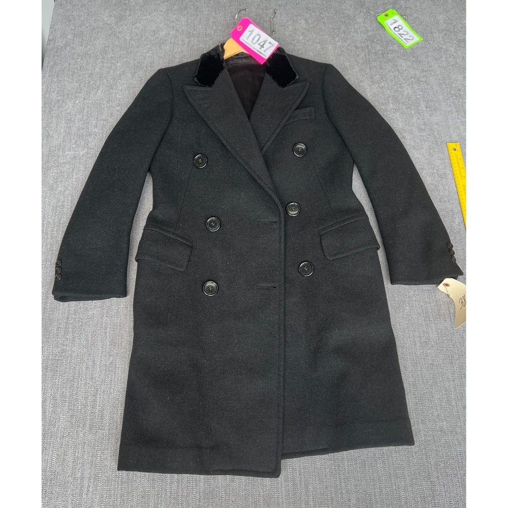 The Continental Boston Trench Coat Womens 38 Black Velvet Collar Double Breasted